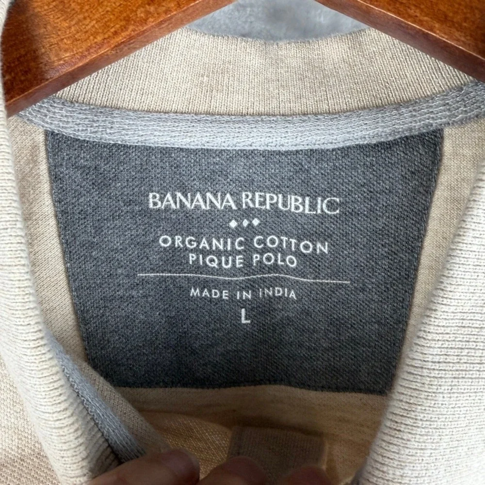 Banana Republic Men's Organic Cotton Pique Polo Shirt‎ Tan Size L Short Sleeve